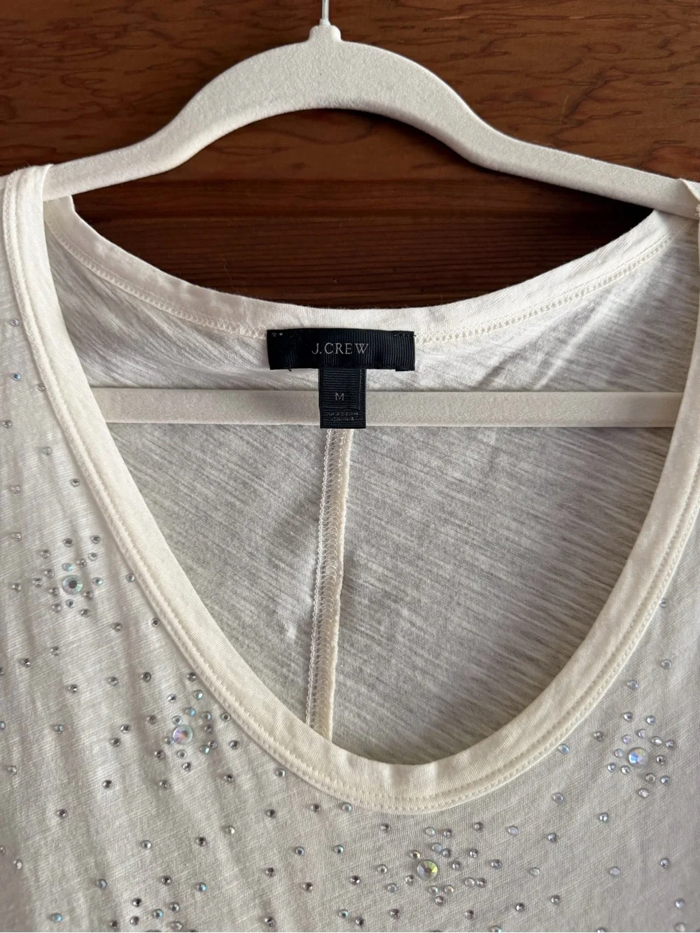 J. Crew Women's Cream Scoop Neck Embellished Tee Size M